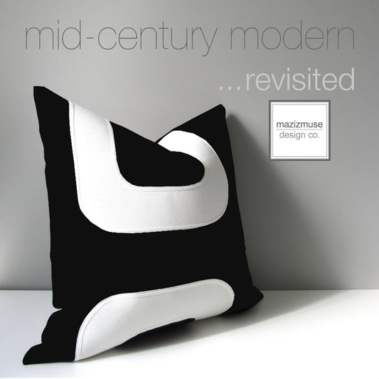 Black and white mid century modern outdoor sunbrella pillow cushion