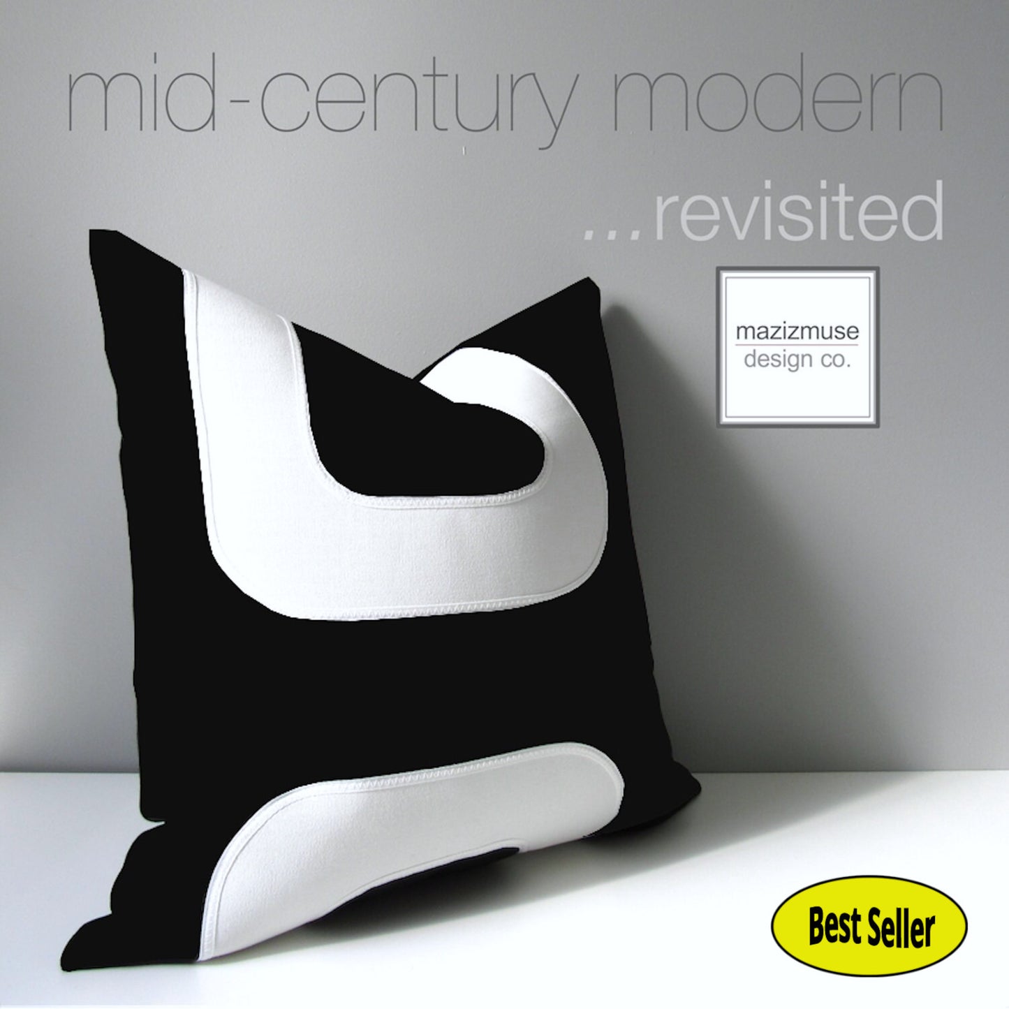 Black & White Sunbrella Outdoor Cushion Cover, Mid Century Modern Pillow Cover