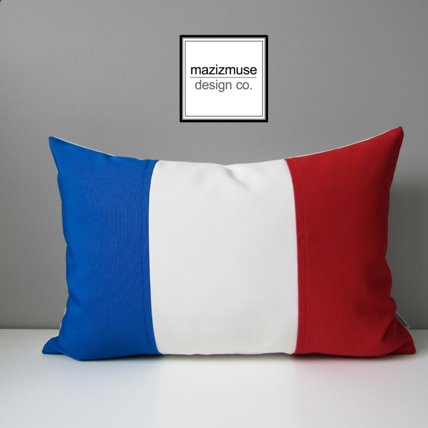 Decorative French Flag Cushion Cover, France Flag Sunbrella Pillow Cover
