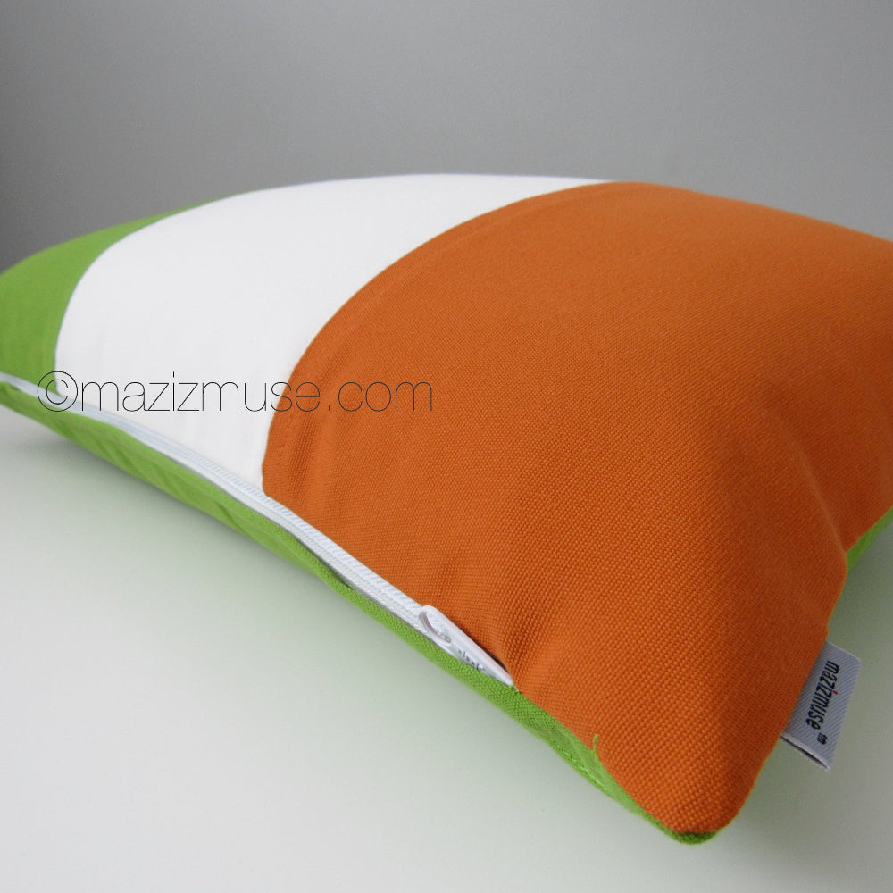 Irish flag pillow cover in sunbrella fabric for excellent fade and stain resistance