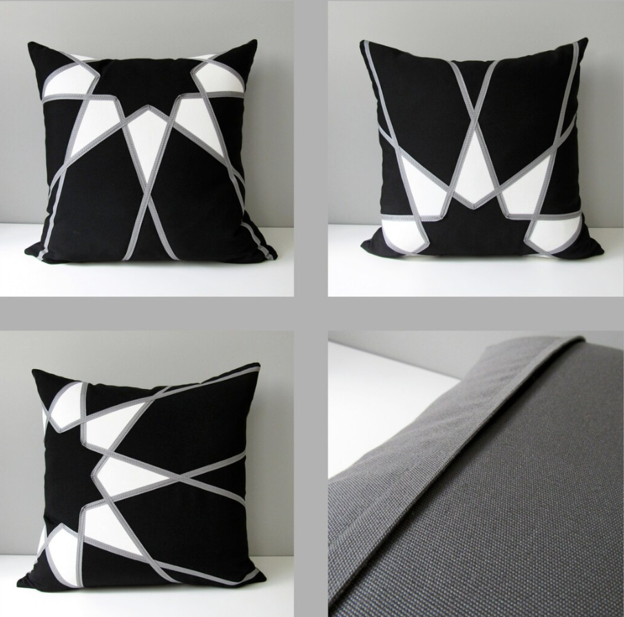 Black & White Outdoor Sunbrella® Pillow, Cushion Cover in Mandala Design