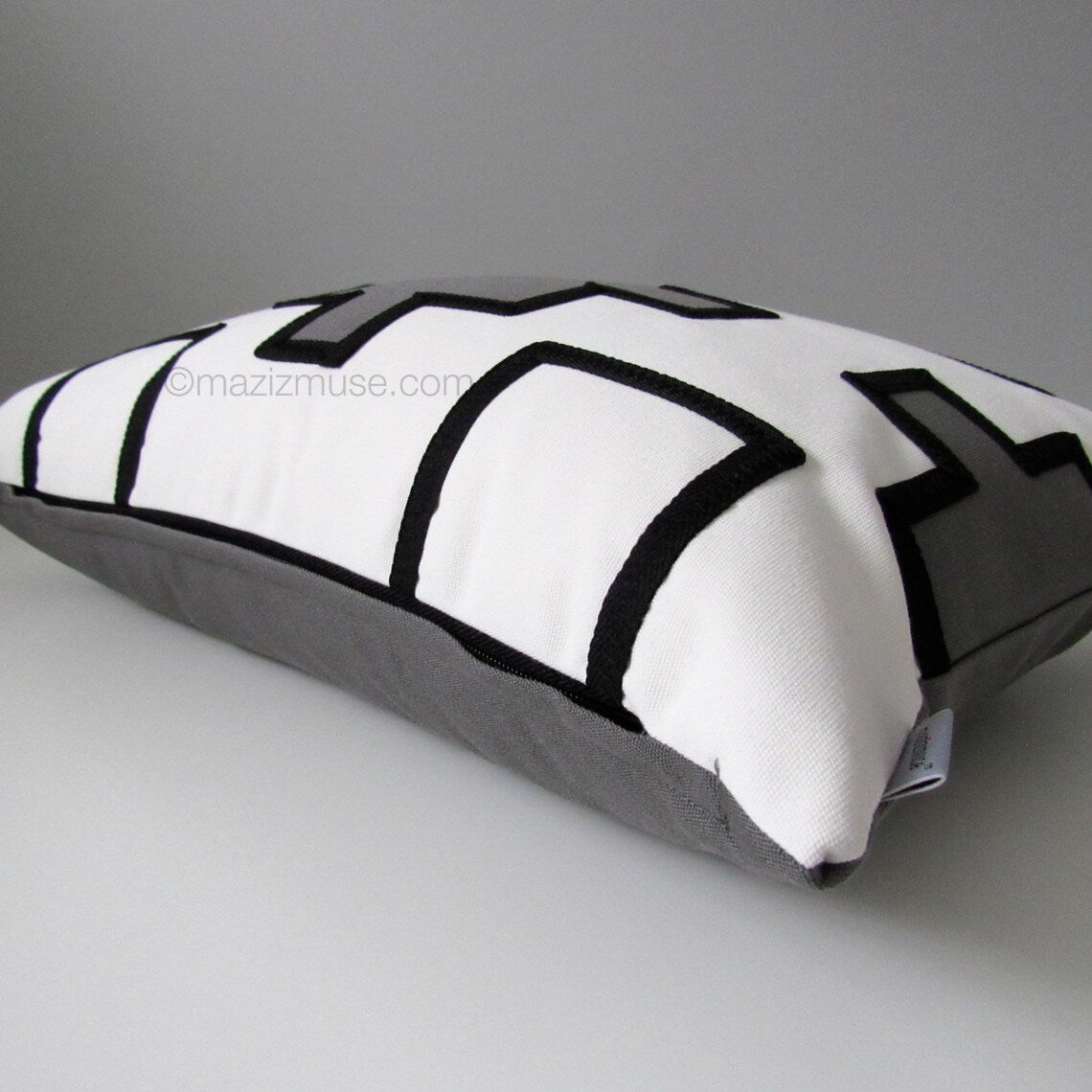 Black & White Outdoor Sunbrella® Pillow Cover with Grey Accent, Geometric Cushions