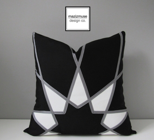 Black & White Sunbrella Cushion Cover in Mandala Design
