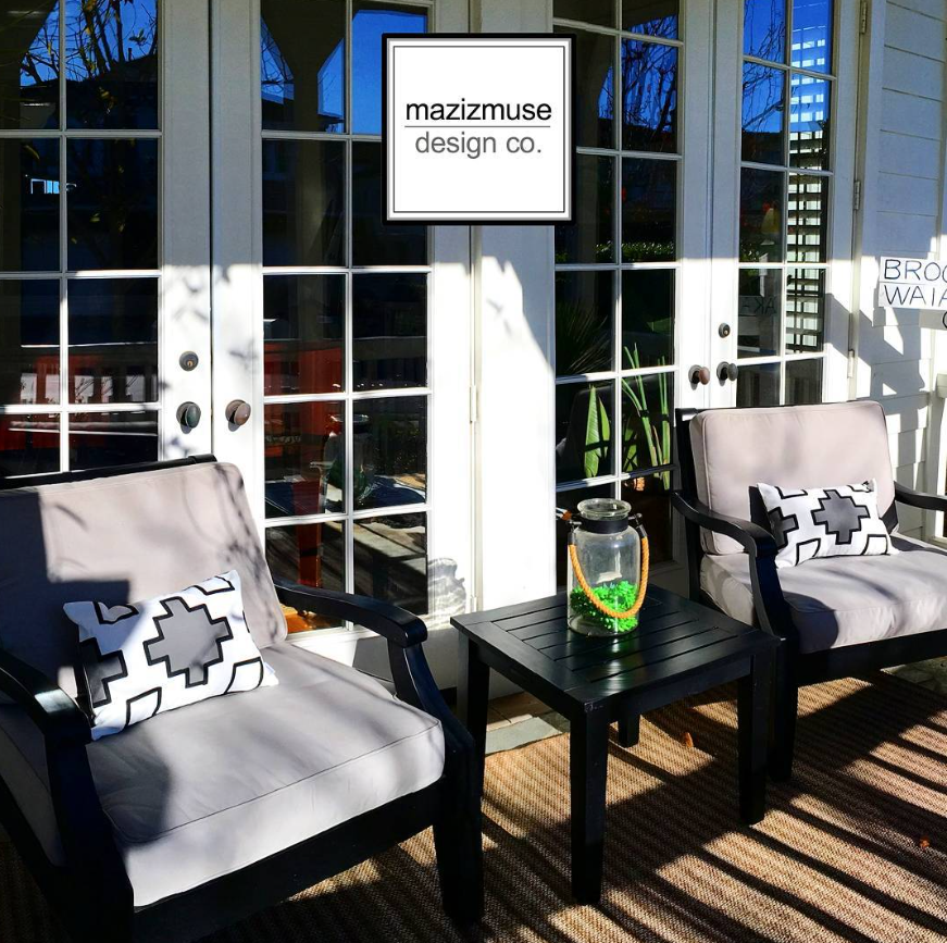 Decorative Black & True Blue Outdoor Sunbrella® Pillow Cover, Geometric Cushion Cover