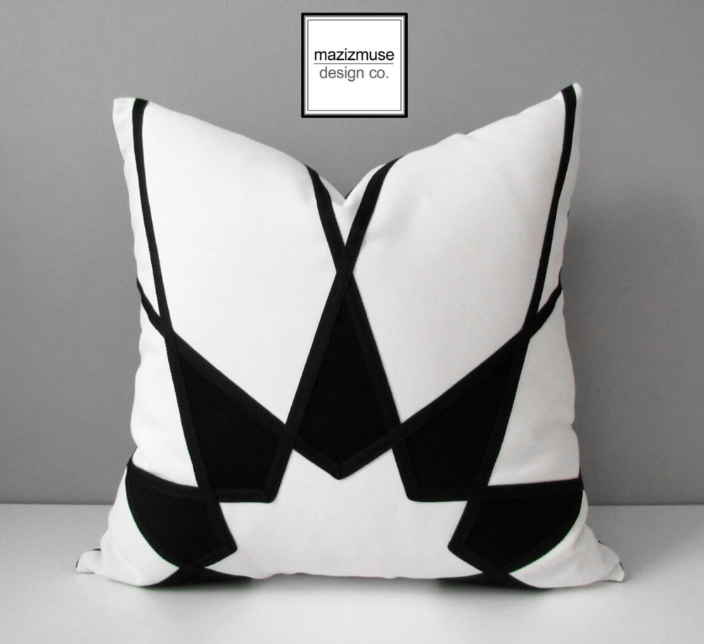 Black & White Sunbrella® Outdoor Pillow Cover, Modern Geometric Cushions