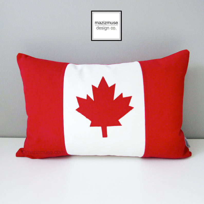 Canada Flag Sunbrella Pillow Cover, Maple Leaf Outdoor Sunbrella Cushion Cover