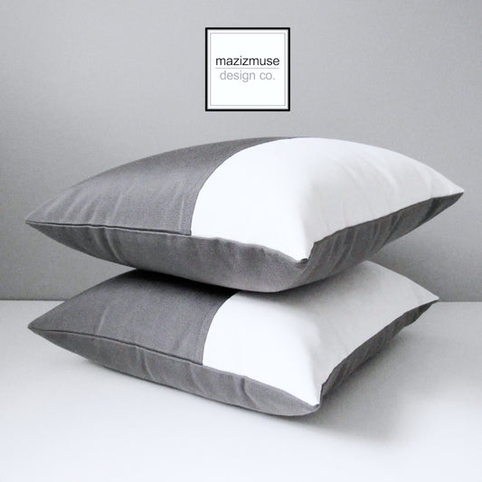Modern Grey & White Sunbrella® Outdoor Pillow Cover, Charcoal Gray Cushion Cover