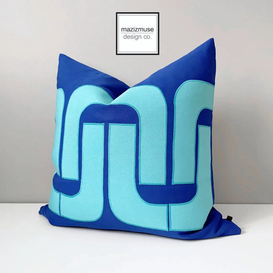 royal blue mod outdoor sunbrella outdoor pillow with retro design