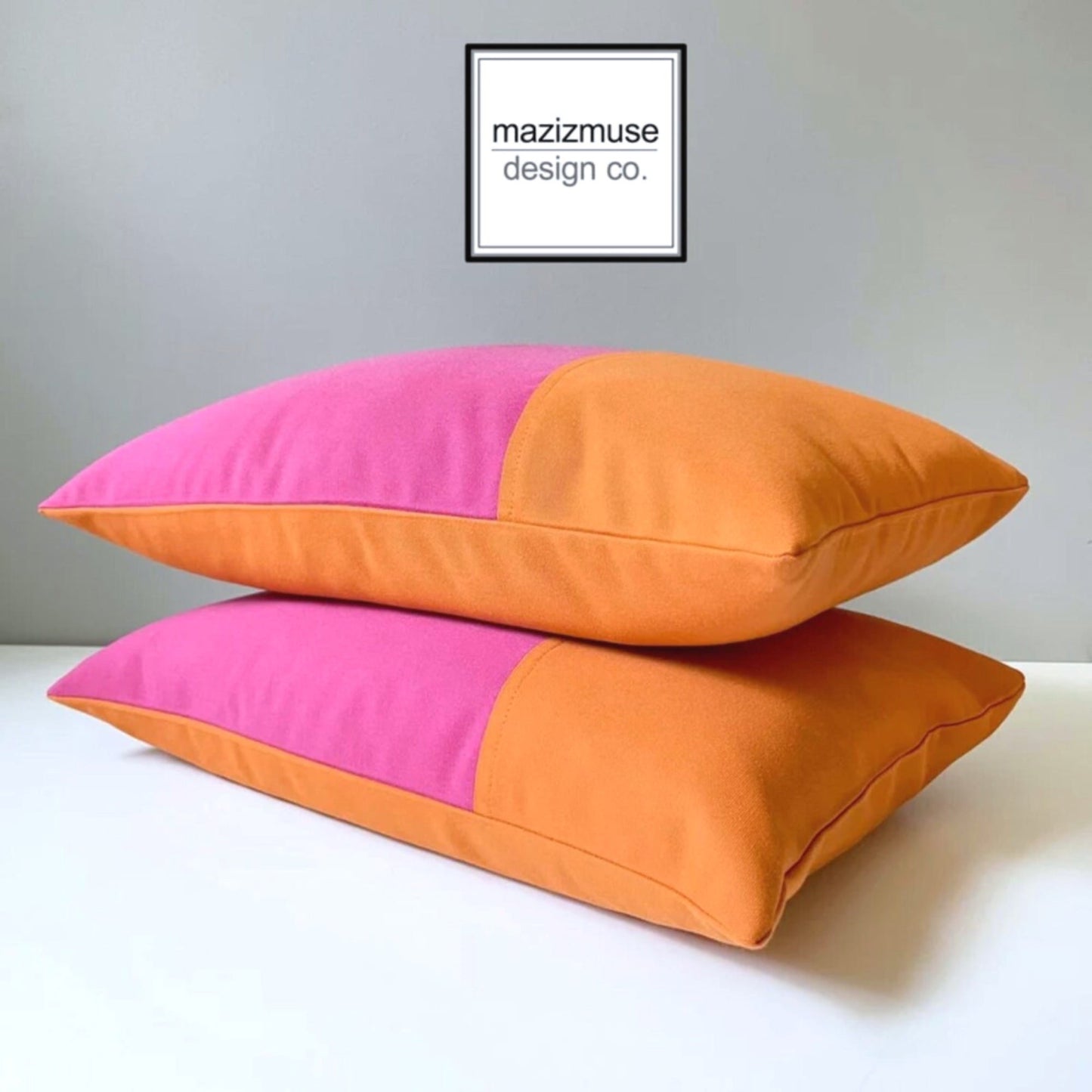 modern hot pink and tuscan orange sunbrella outdoor pillow by mazizmuse