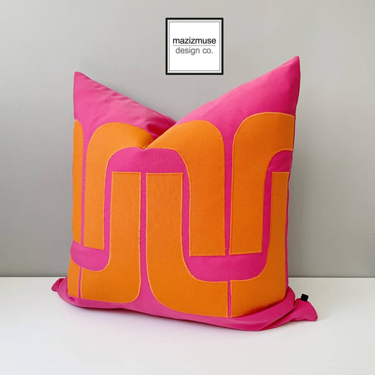 Hot Pink & Orange Mod Sunbrella Pillow Cover, Retro Outdoor Cushion Cover