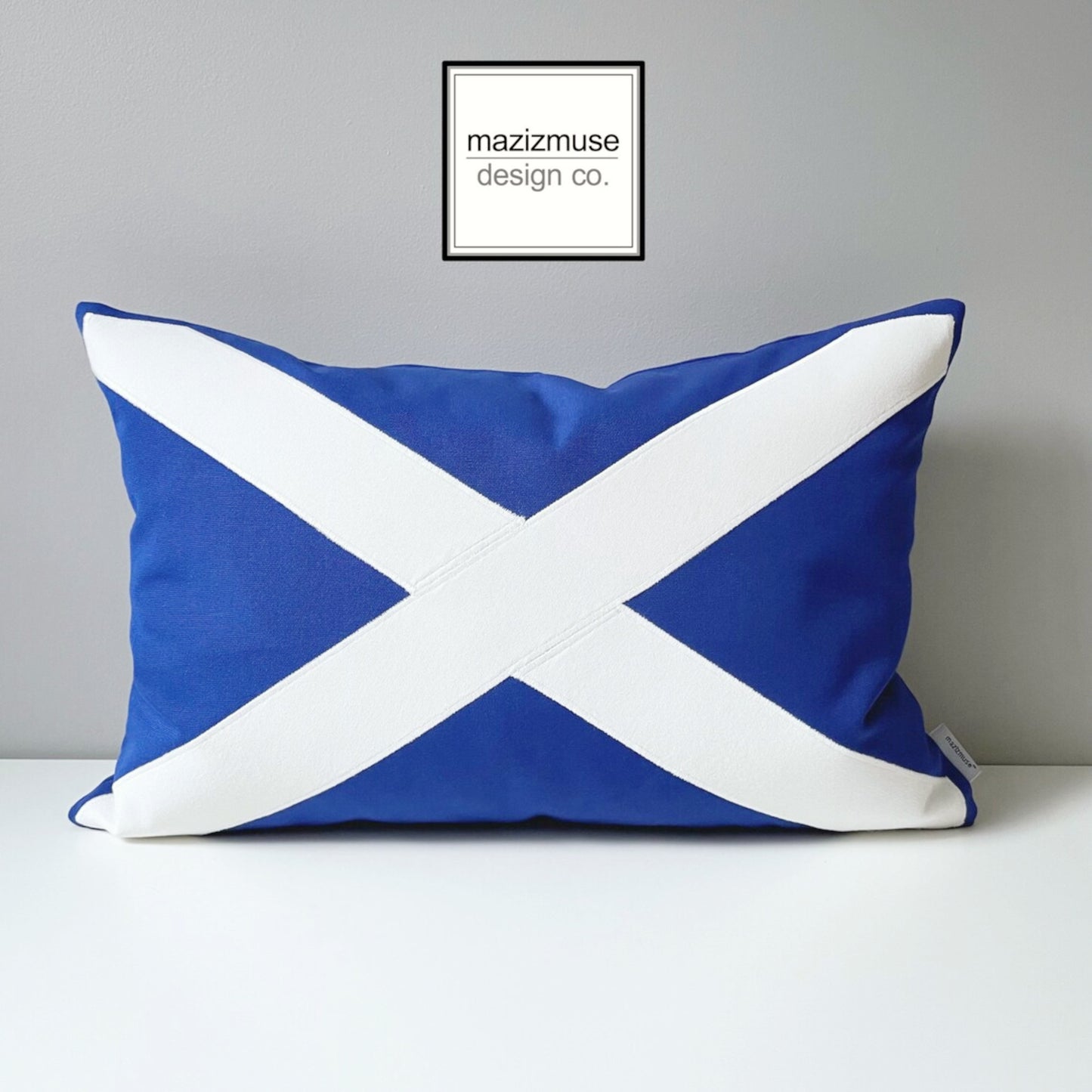 blue and white scottish flag pillow with st andrews cross