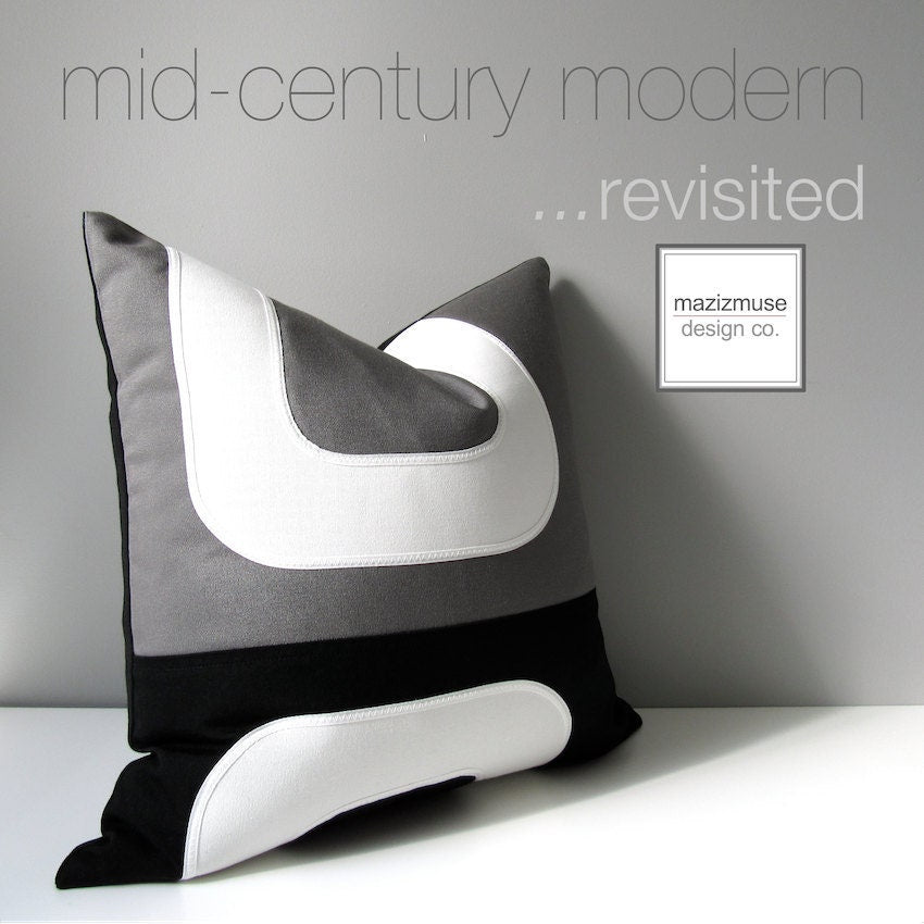 Black & White Sunbrella Outdoor Cushion Cover, Mid Century Modern Pillow Cover