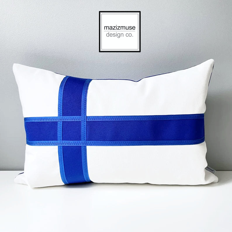 Finland Flag Pillow Cover, Finnish Sunbrella® Outdoor Cushion