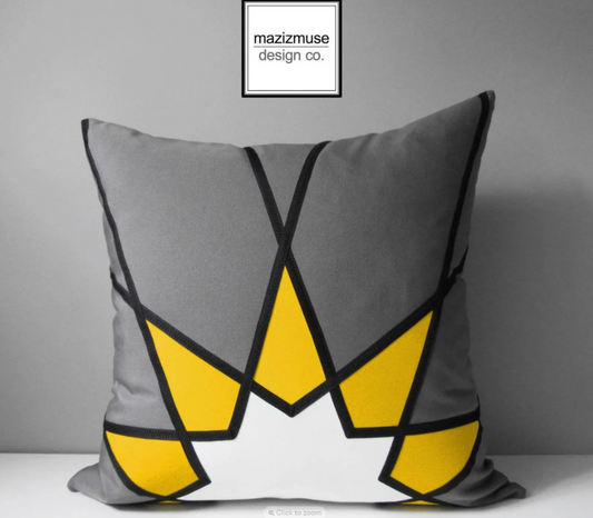 Black, White & Yellow Sunbrella Cushion Cover in Mandala Design