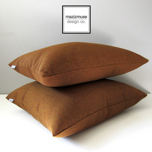 Modern Teak Sunbrella Outdoor Pillow Cover, Decorative Cognac Brown Sunbrella Cushion Cover