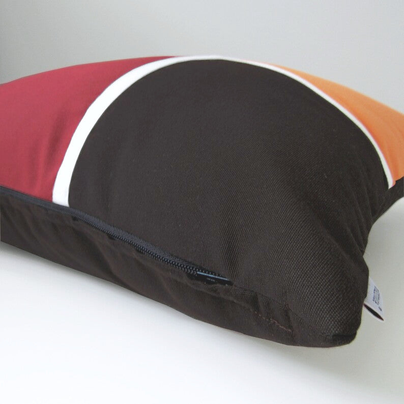 Mid Century Modern Sunbrella® Outdoor Pillow Cover, Burgundy & Orange Cushion