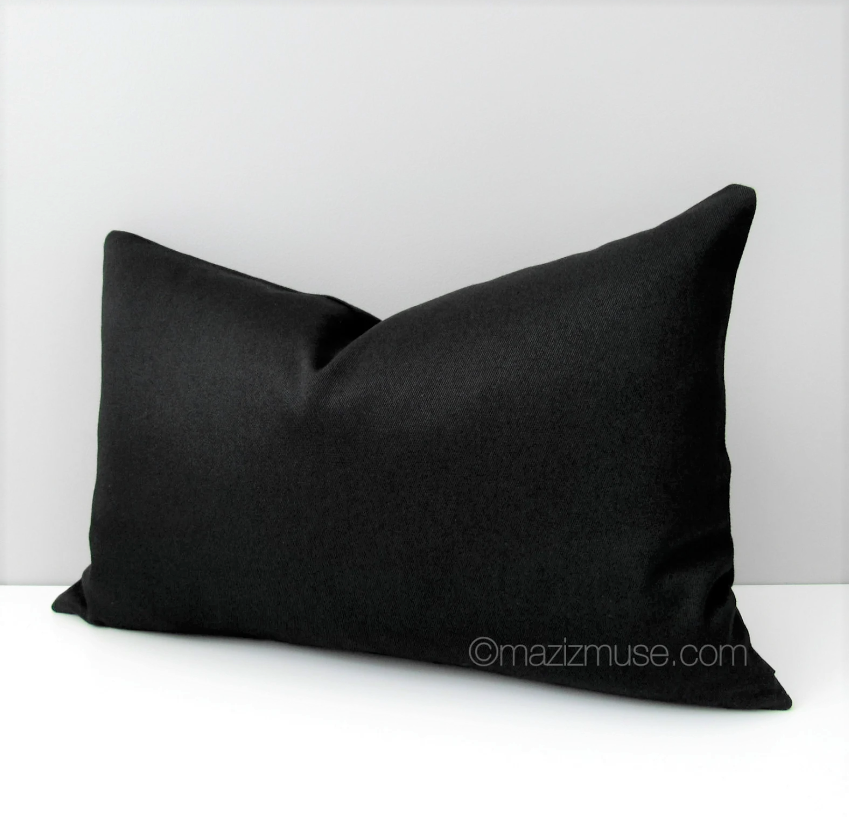 Black Outdoor Sunbrella Pillow Cover, Modern Solid Black Cushion Cover