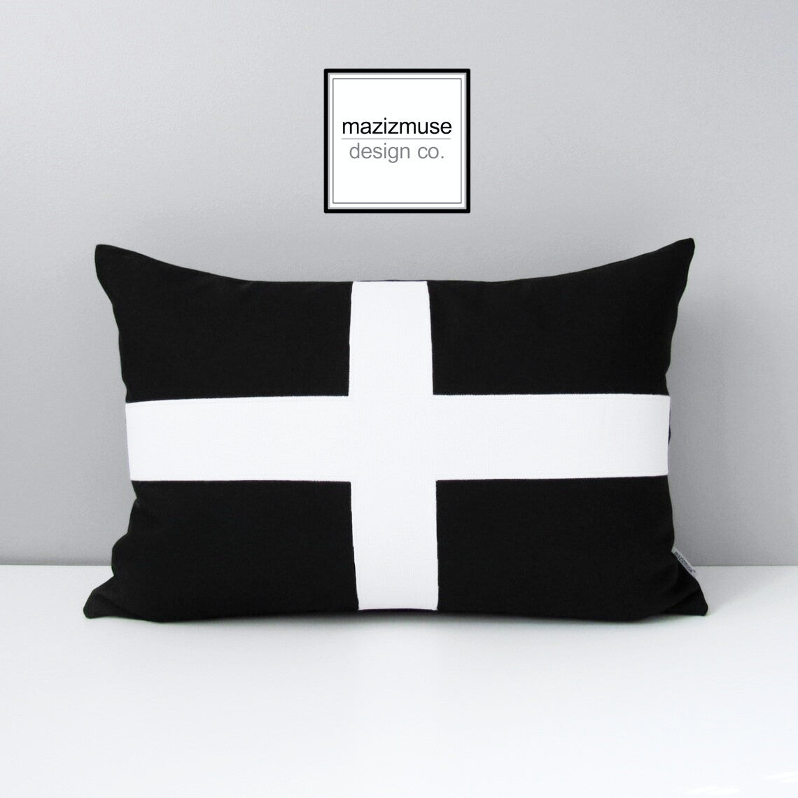 Modern Black & White Outdoor Sunbrella® Pillow Cover, Cornwall Cushion