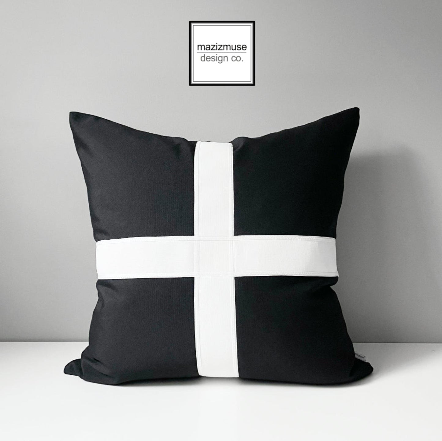 Modern Black & White Outdoor Sunbrella® Pillow Cover, Cornwall Cushion