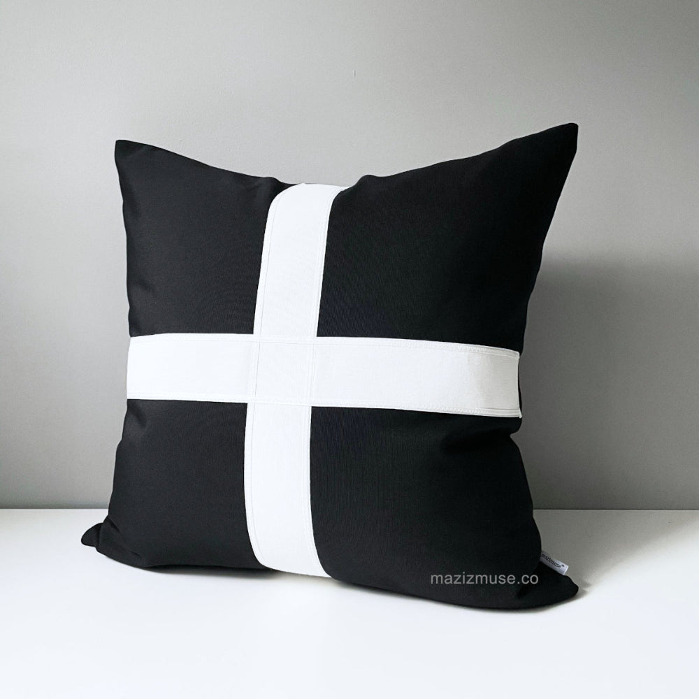 Modern Black & White Outdoor Sunbrella® Pillow Cover, Cornwall Cushion