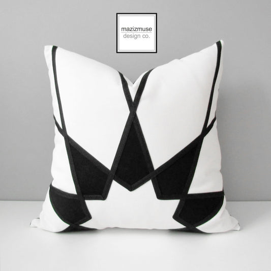 Black & White Outdoor Sunbrella® Pillow, Cushion Cover in Mandala Design