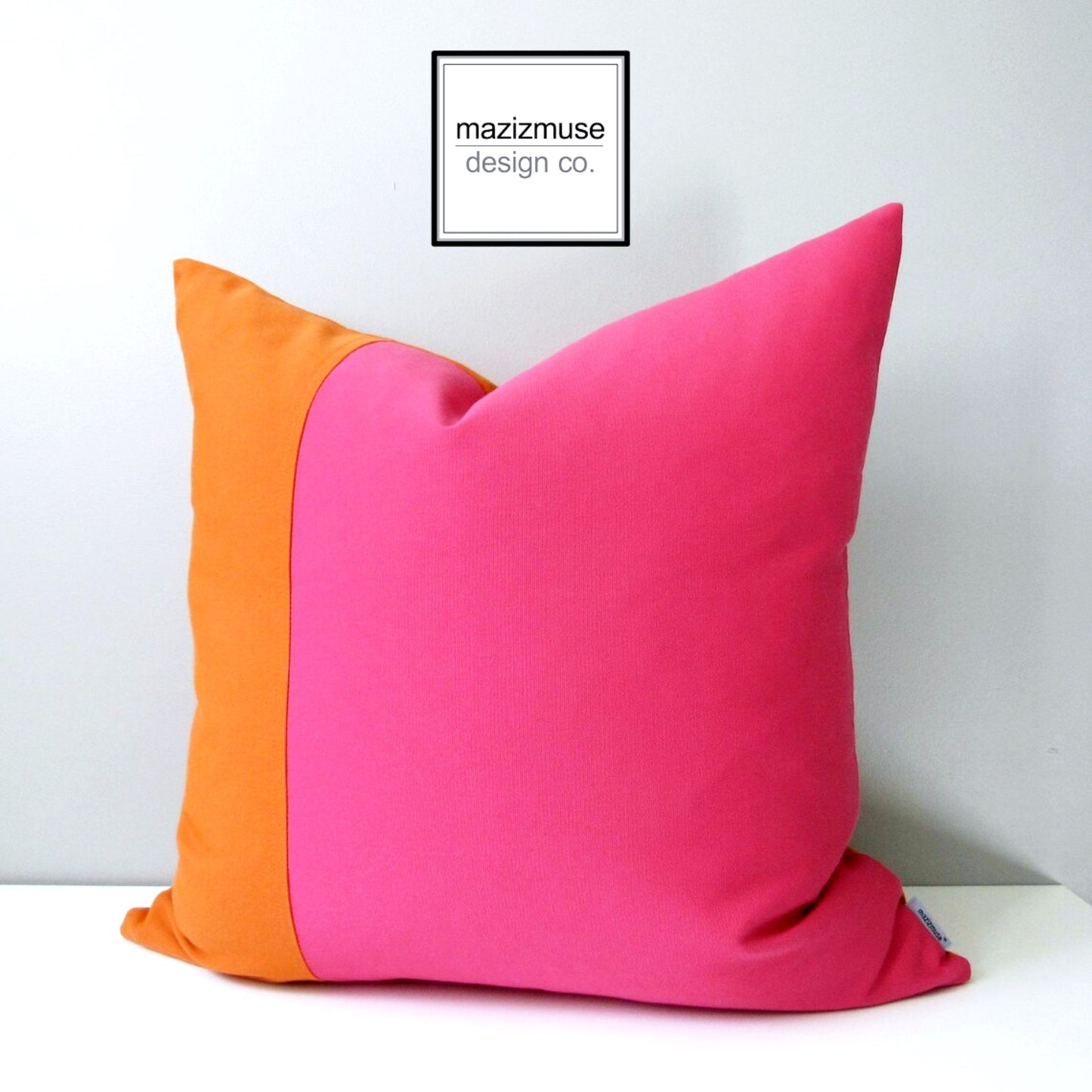 Modern Hot Pink & Orange Sunbrella® Outdoor Pillow Cover, Color Block Cushions