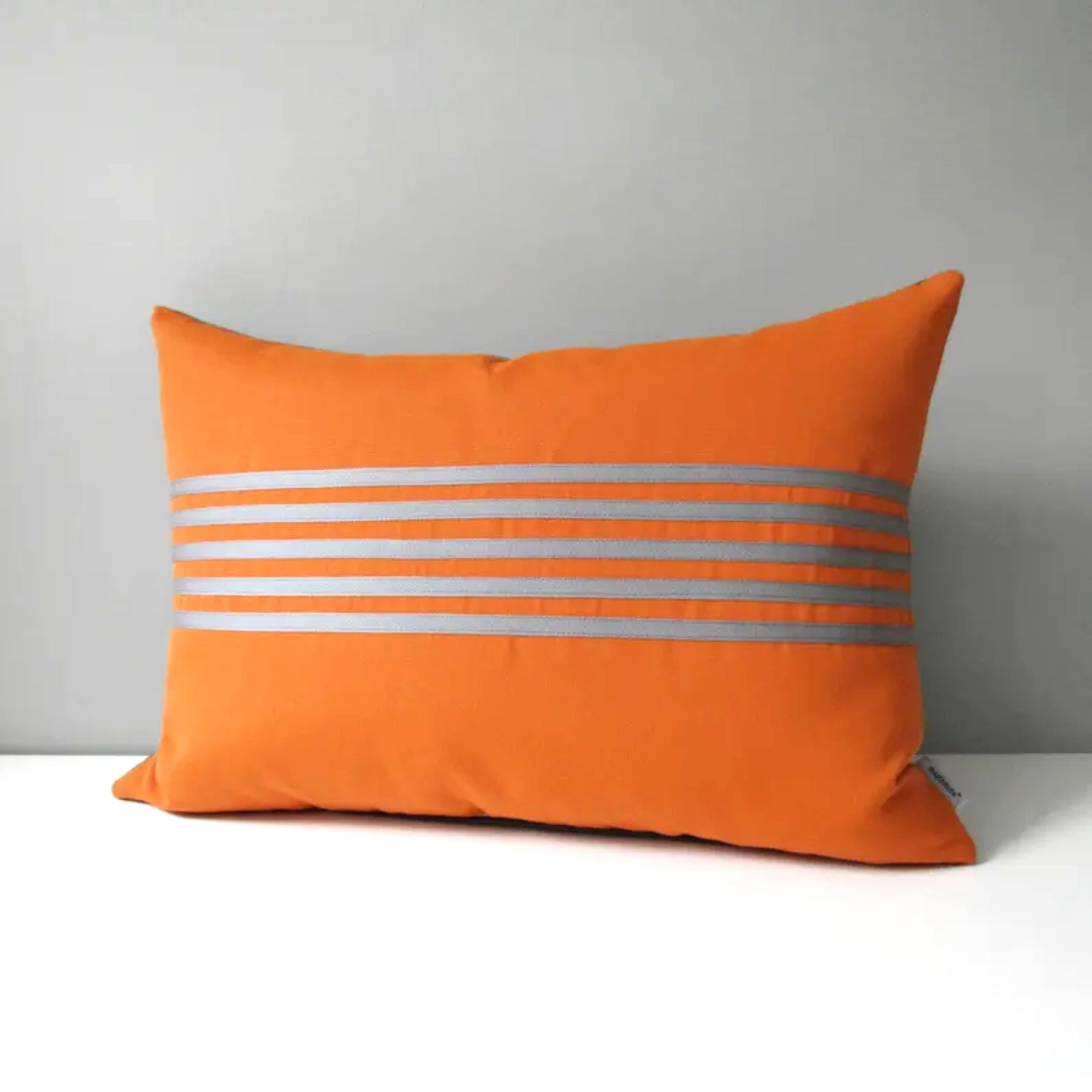 Tuscan Sunbrella Outdoor Pillow Cover, Grey Stripes, Modern Orange