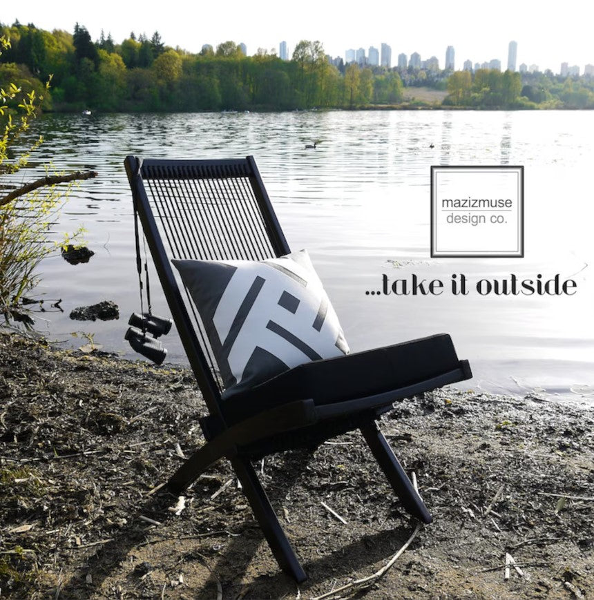 Decorative Black & White Outdoor Pillow Cover, Geometric Sunbrella® Cushion Cover