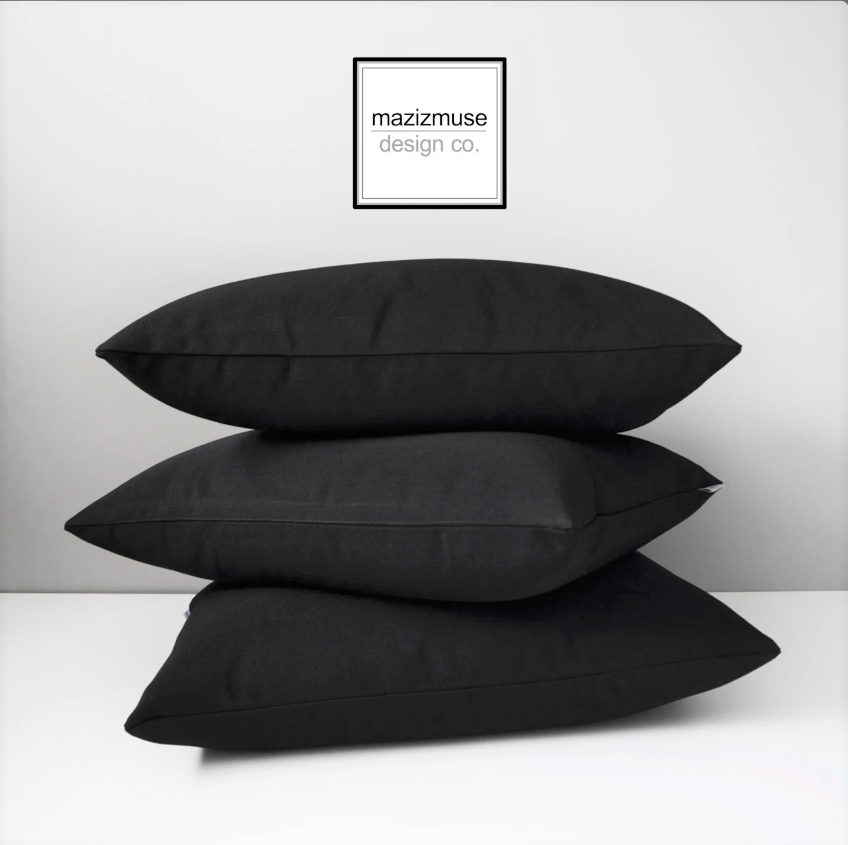 Black Outdoor Sunbrella Pillow Cover, Modern Solid Black Cushion Cover