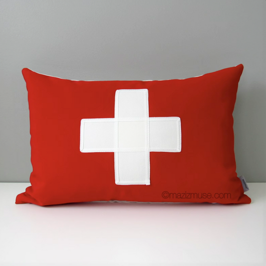 Swiss Flag Cushion Cover, Switzerland Flag, Sunbrella Outdoor Pillow
