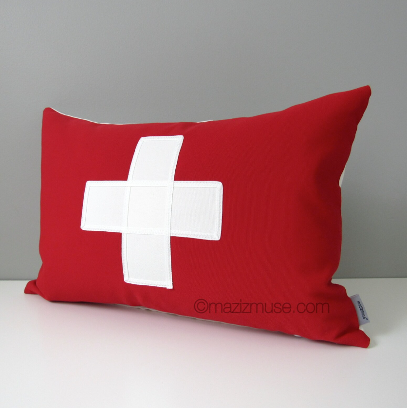 Swiss Flag Pillow Cover, Switzerland Cushion Cover, Outdoor Sunbrella® Decor