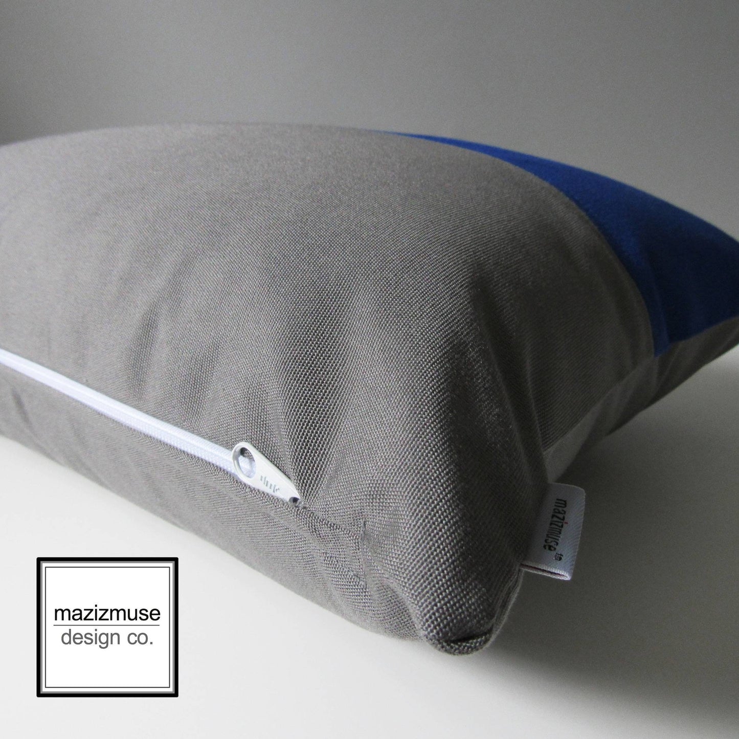 True Blue & Grey Sunbrella® Outdoor Pillow Cover, Decorative Color Block Cushion Cover