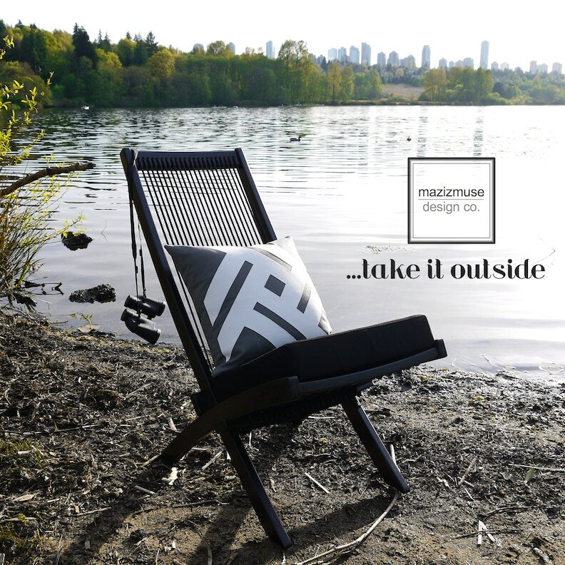Black & White Outdoor Sunbrella Pillow Cover, Modern Geometric Pinwheel Cushion