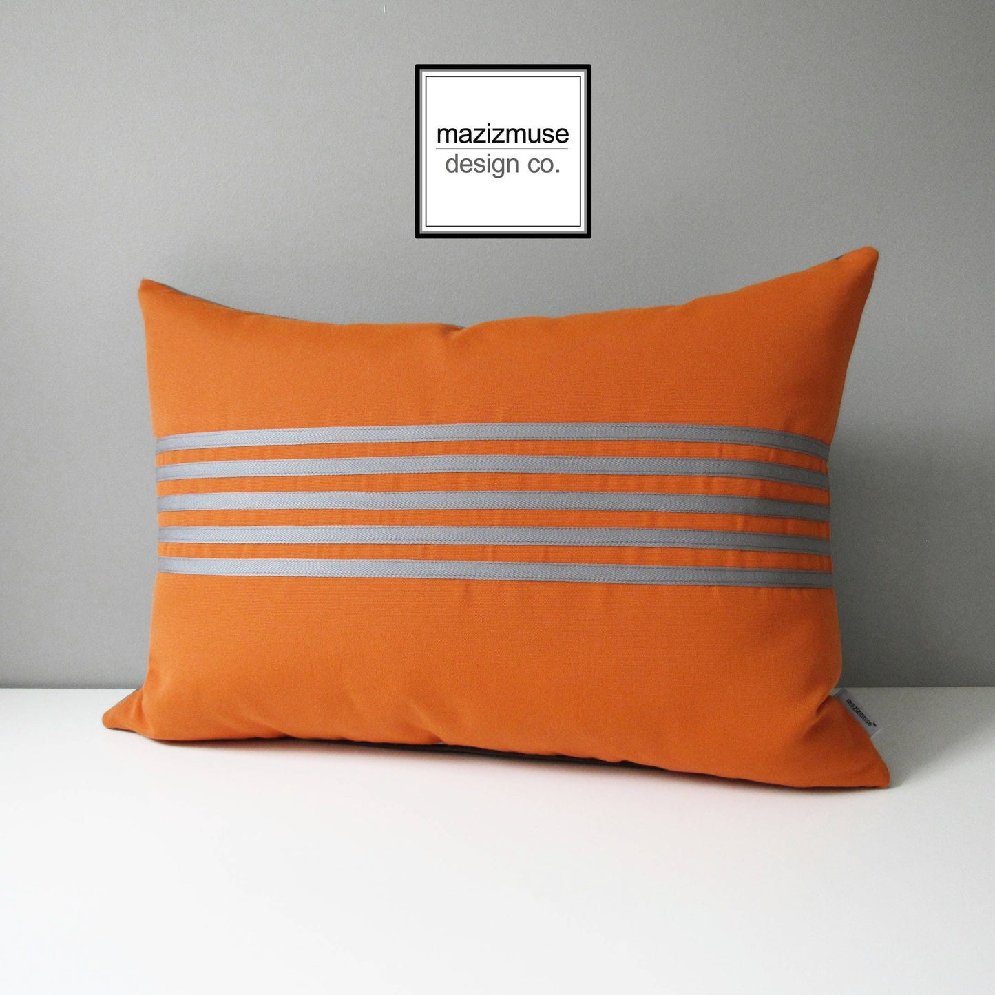 orange gray striped outdoor sunbrella pillow cushion for patio and pool chairs