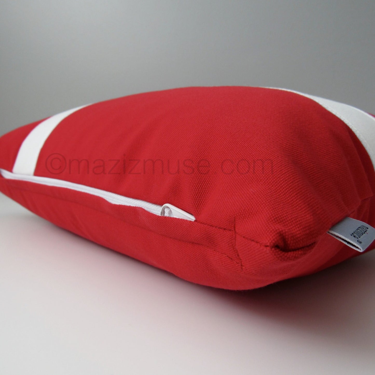 denmark flag pillow in sunbrella outdoor fabric showing zipper closure
