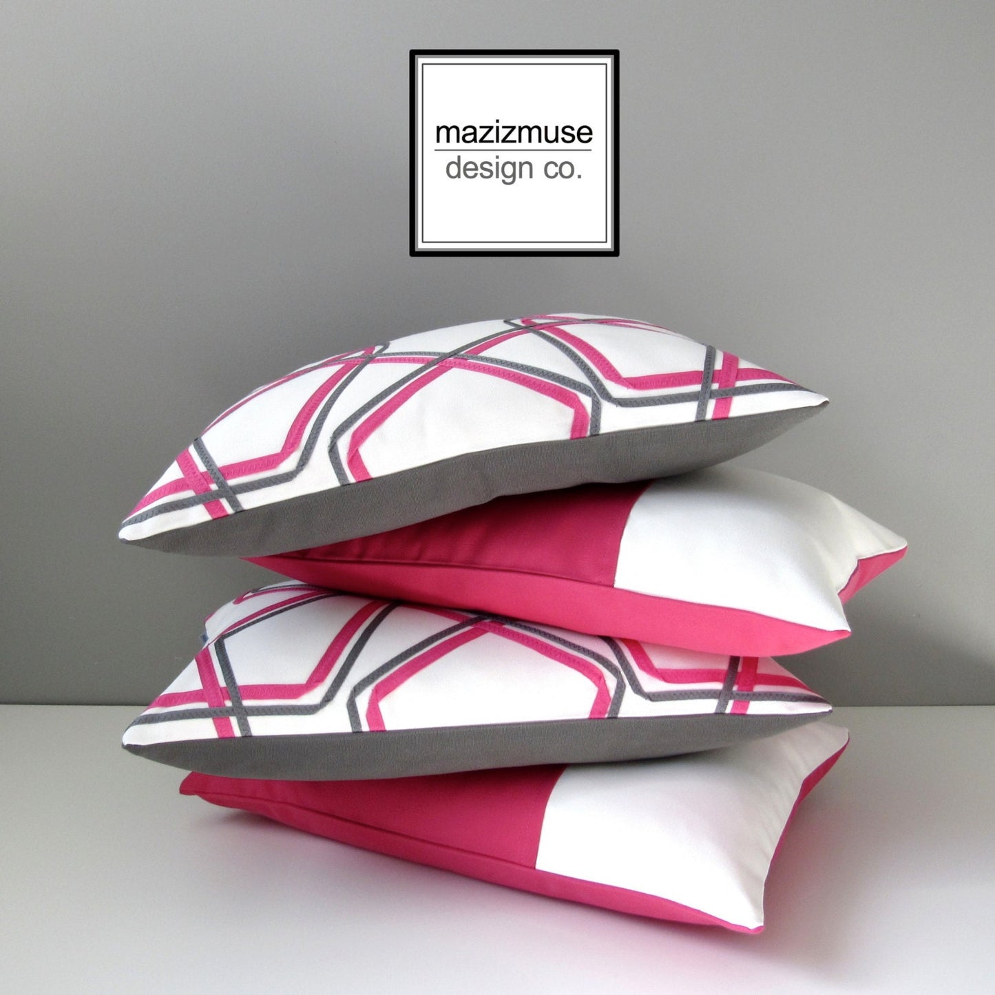 Decorative Hot Pink & White Sunbrella® Outdoor Pillow Cover, Modern Cushion Cover