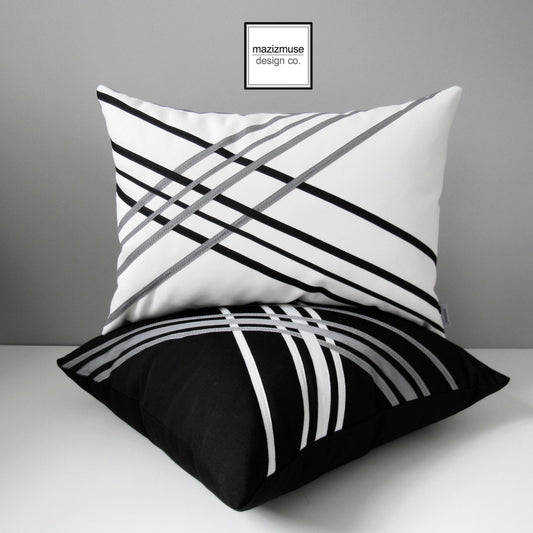 White & Black Outdoor Pillow Cover, Decorative Sunbrella Cushion Cover