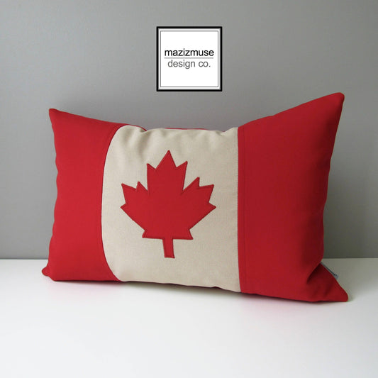 Canada Flag Outdoor Cushion Cover, Maple Leaf, Sunbrella Outdoor Pillow Cover