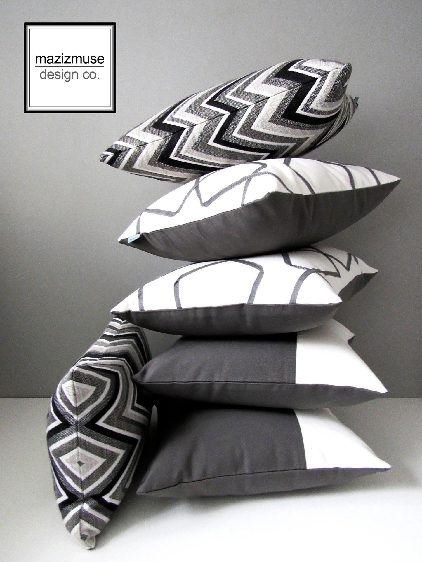 Modern Grey & White Sunbrella® Outdoor Pillow Cover, Charcoal Gray Cushion Cover