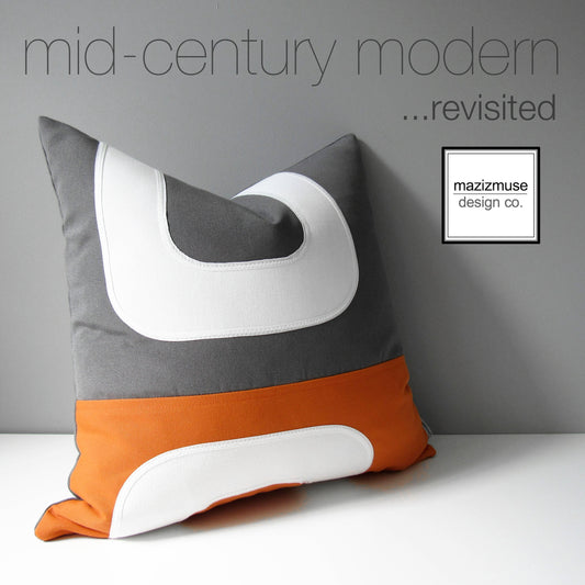 Orange & Grey Outdoor Sunbrella Cushion Cover, Mid Century Modern Pillow Cover