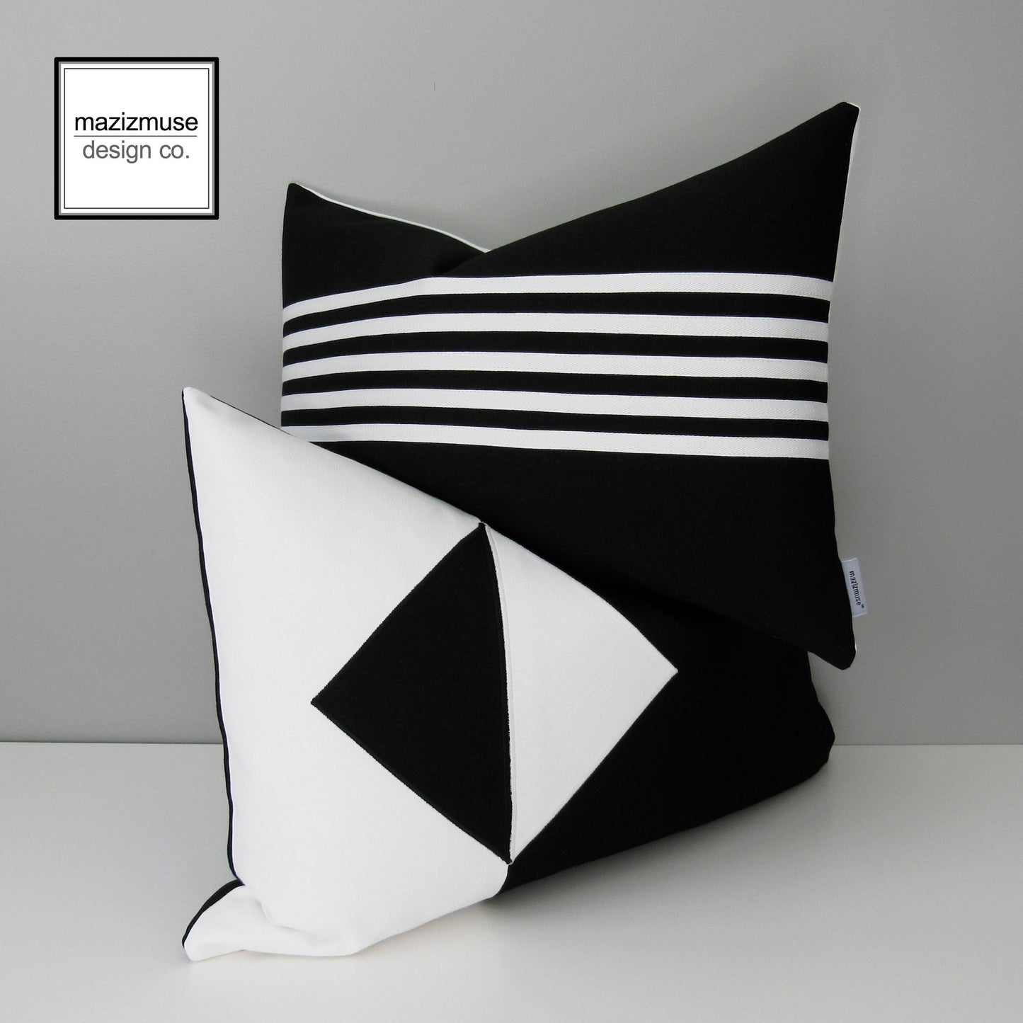 Black, White & Grey Outdoor Sunbrella® Cushion Cover, Geometric Pillows