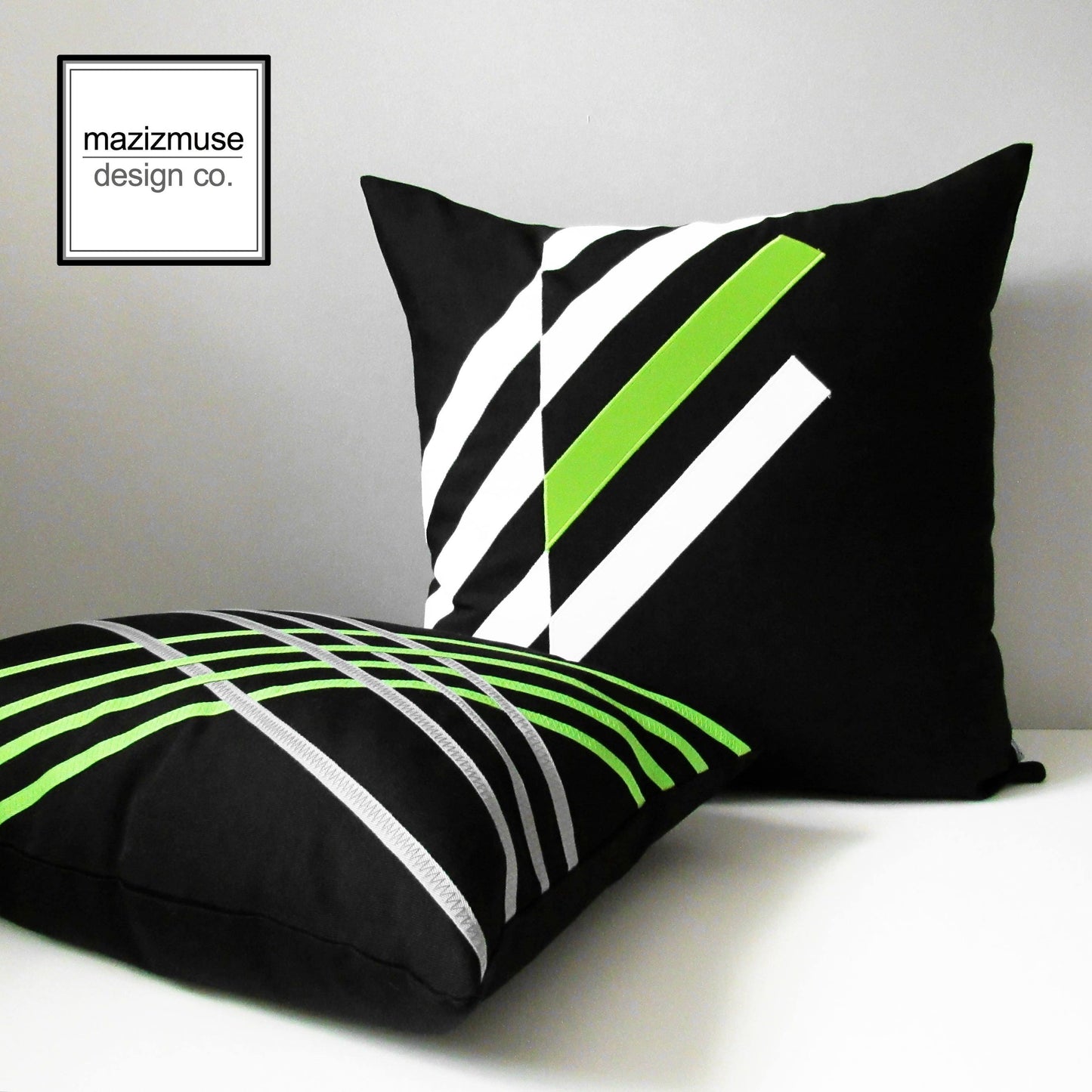 Decorative Black & White Outdoor Pillow Cover, Lime Green Sunbrella® Cushion Cover