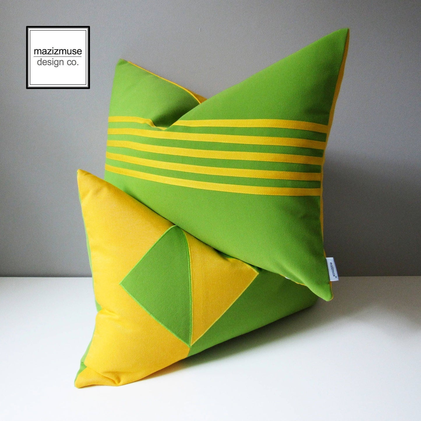 Lime Green & Yellow Sunbrella Outdoor Pillow Cover, Modern Striped Cushion Cover