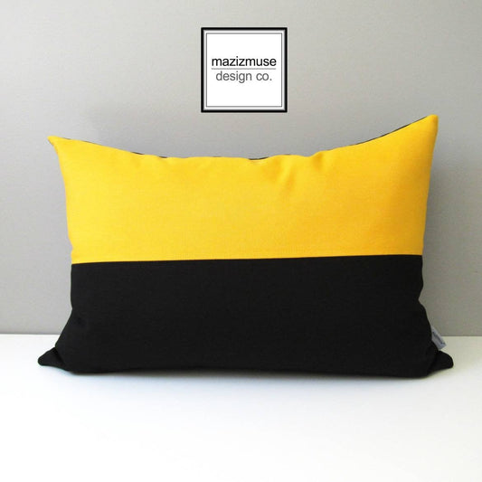 Modern Black & Yellow Outdoor Pillow Cover, Decorative Sunbrella Cushion Cover