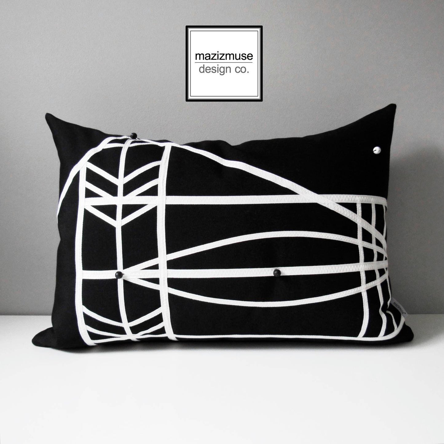 Decorative Black & White Pillow, Geometric Outdoor Pillow Cover