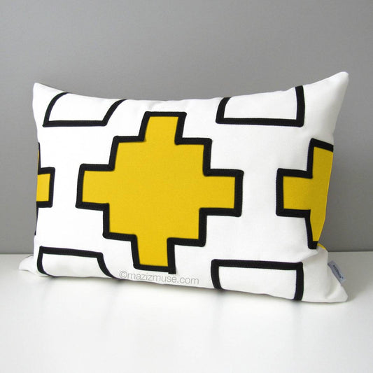 Geometric Black & Yellow Outdoor Sunbrella Pillow Cover