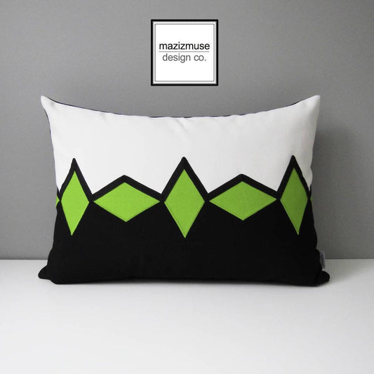lime green sunbrella outdoor pillow with rhombus detail