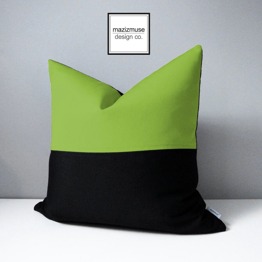 Modern Black & Royal Blue Outdoor Pillow Cover, Decorative Color Block Pillow Cover, Black and True Blue Sunbrella Cushion Cover, Mazizmuse