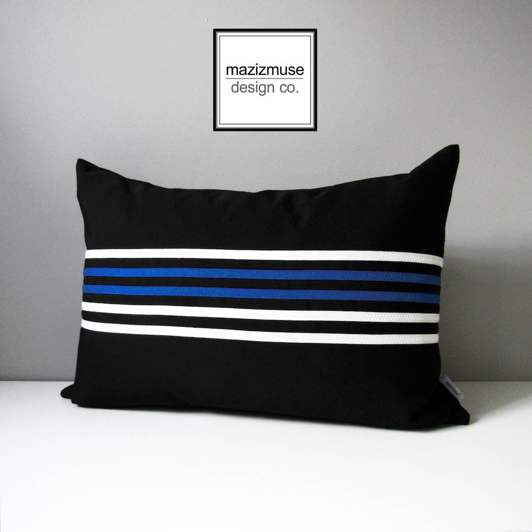 Decorative Black & Lime Green Pillow Cover, Modern Striped Sunbrella Cushion Cover