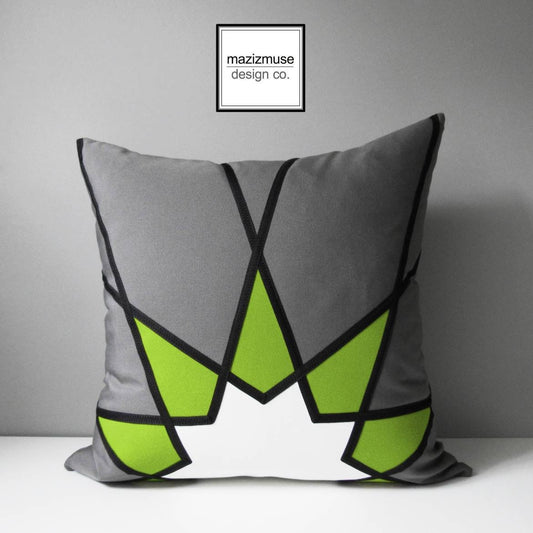 Geometric Grey & Lime Green Outdoor Sunbrella Pillow Cover